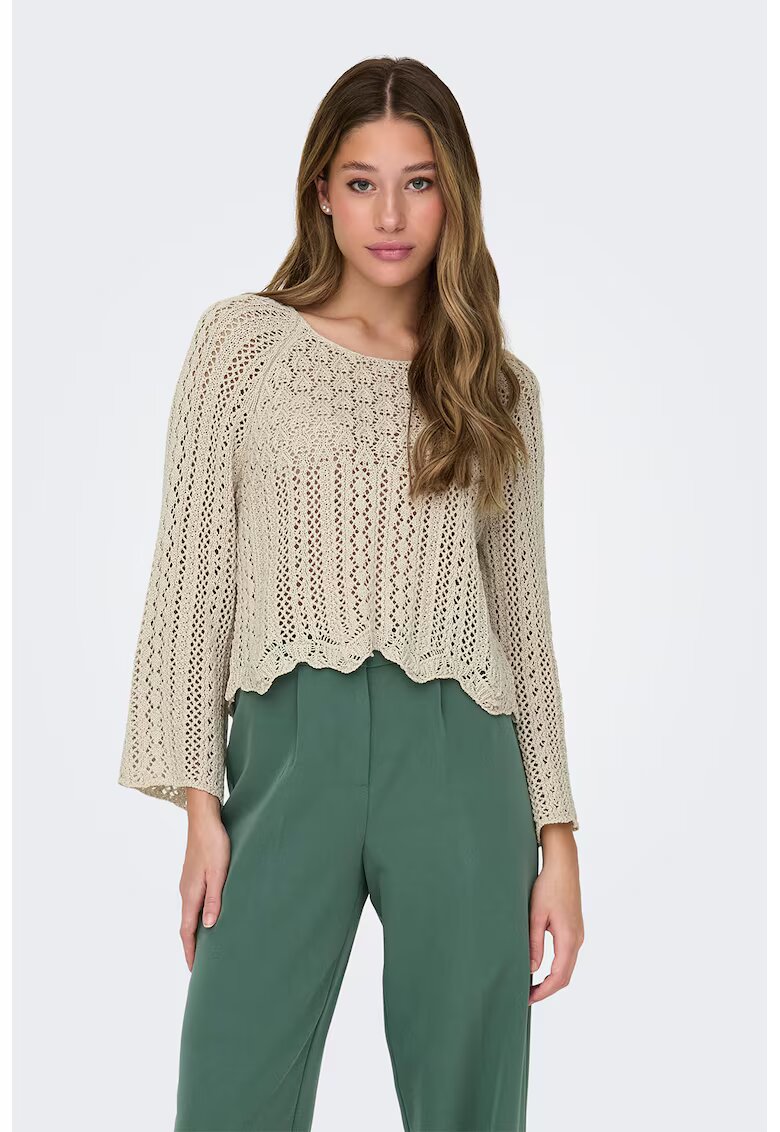 Only Pulover de macramé cu maneci raglan - Maro deschis
