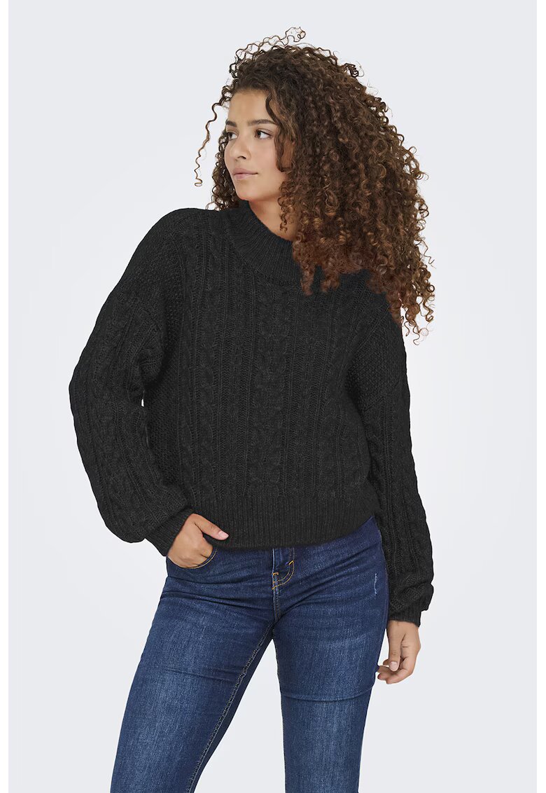 Only Pulover din amestec de lana cu detalii model torsade - Negru