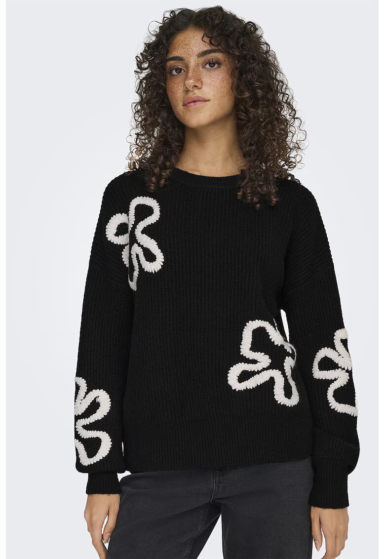 Only Pulover din amestec de lana cu model floral - Alb/Negru