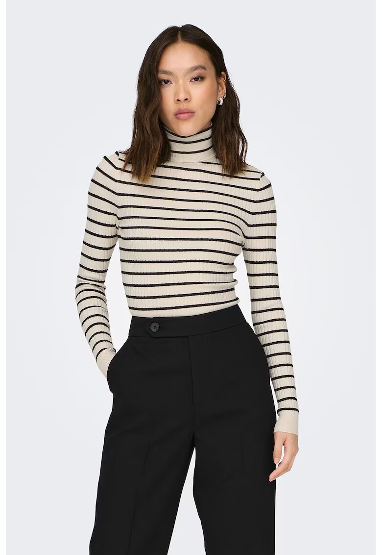 Only Pulover din tricot cu striatii si guler inalt Karol - Negru/Alb murdar