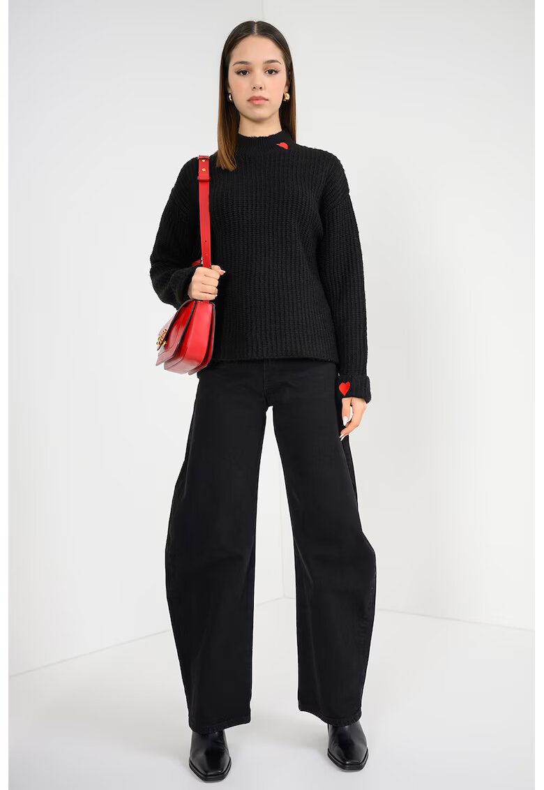 Only Pulover lejer cu inimi brodate - Rosu/Negru