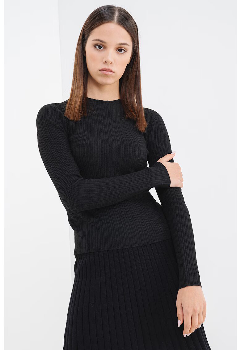 Only Pulover slim fit cu decolteu la baza gatului - Negru