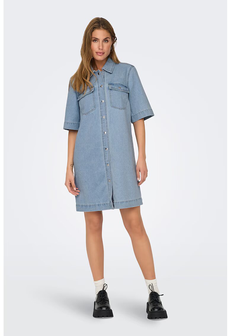 Only Rochie-camasa din denim - Albastru prafuit