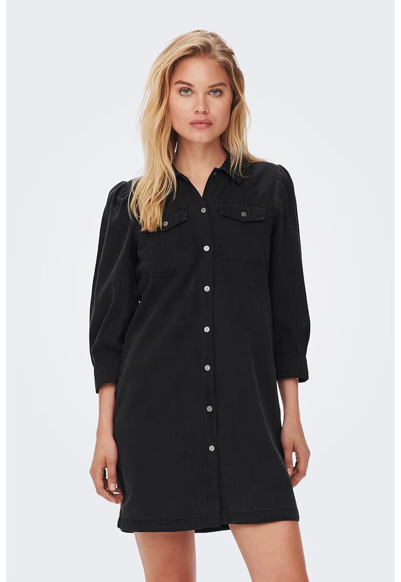 Only Rochie-camasa mini din denim - Negru