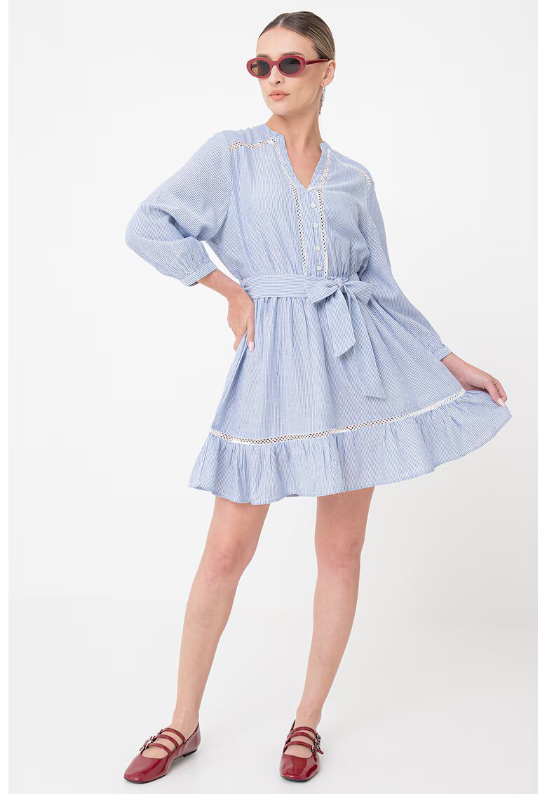 Only Rochie cu decolteu in V si model in dungi - Alb/Albastru inchis