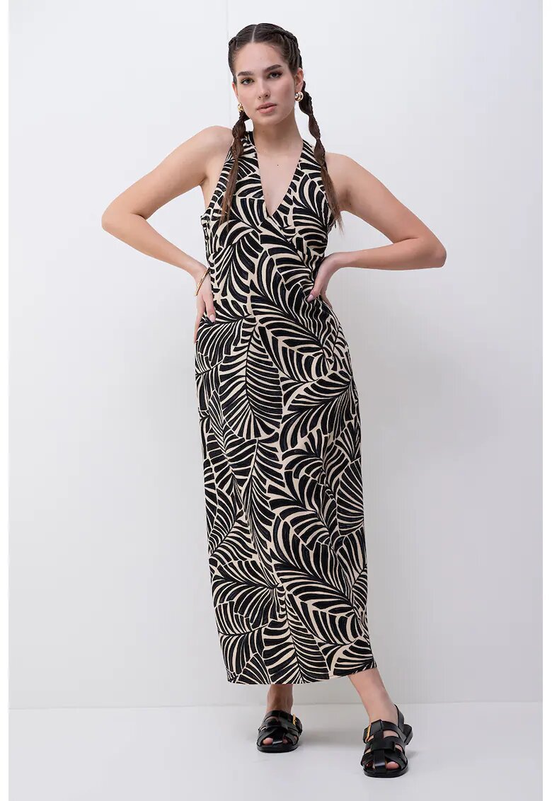 Only Rochie cu decolteu in V si model - Negru/Maro nisip