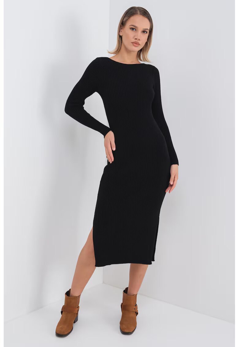 Only Rochie cu striatii - maneci lungi si slit lateral - Negru