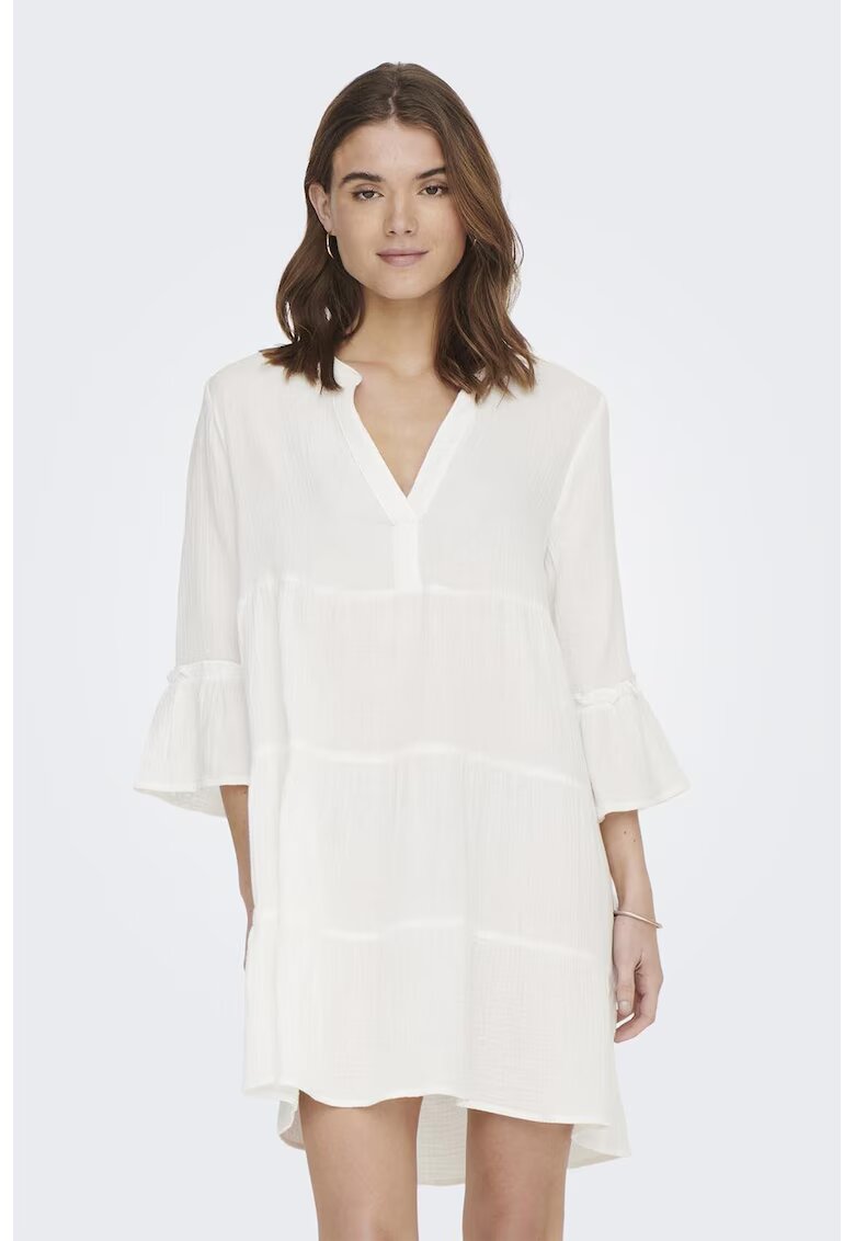 Only Rochie de bumbac organic cu maneci cazute - Alb