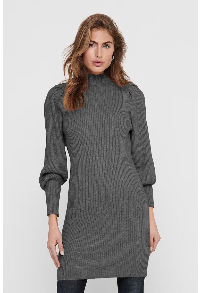 Only Rochie din tricot cu maneci bufante - Gri inchis melange