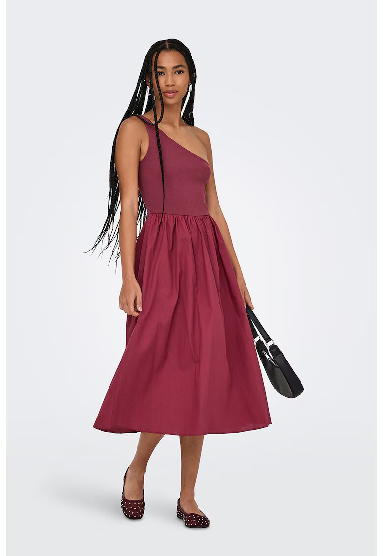 Only Rochie evazata din amestec de bumbac organic - Visiniu