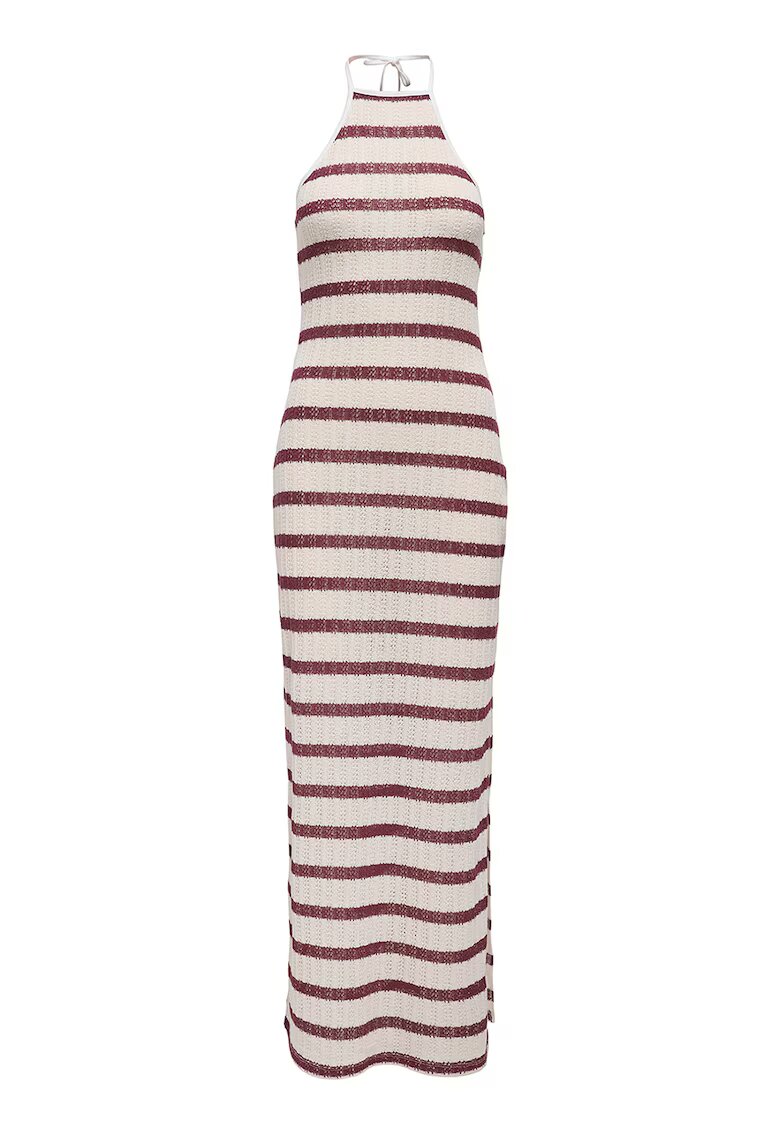 Only Rochie maxi cu model in dungi - Visiniu/Alb murdar