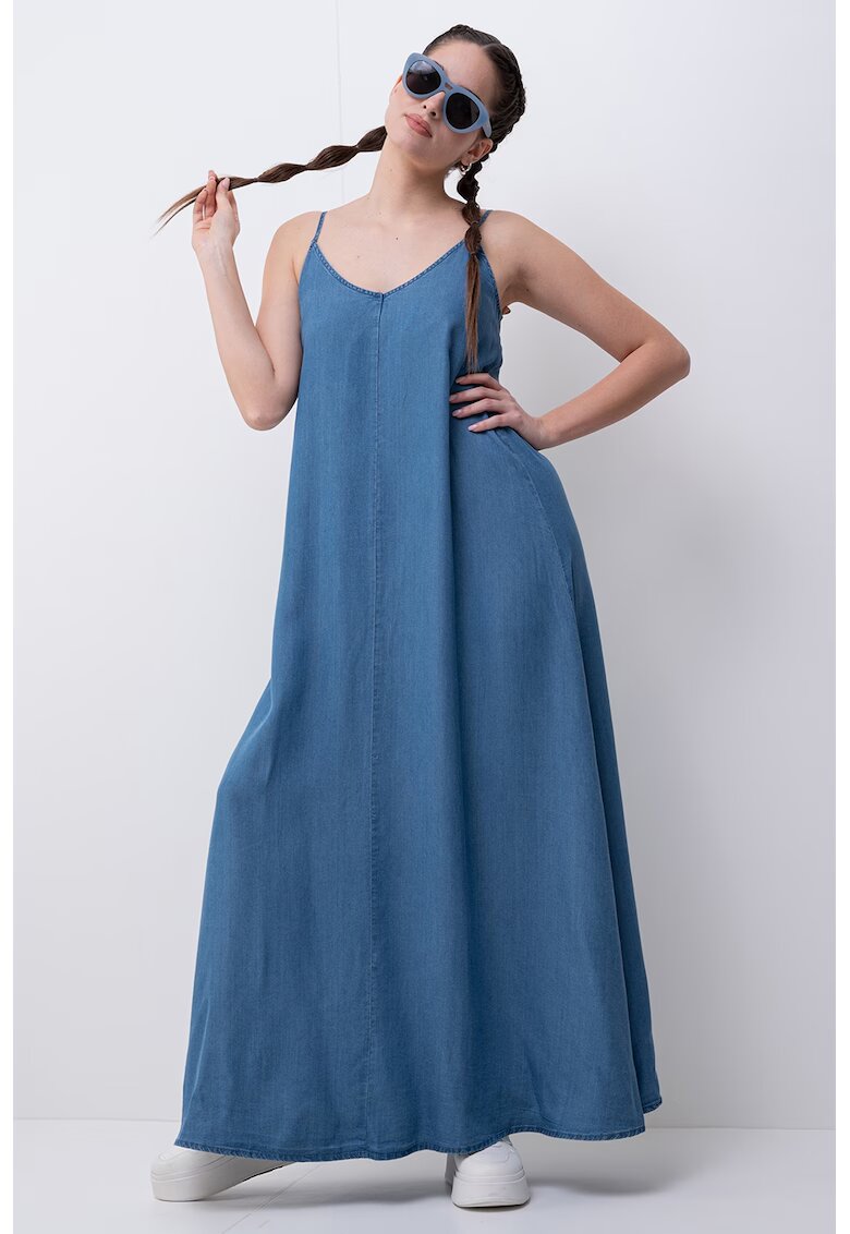 Only Rochie maxi din lyocell cu decolteu in V Charis - Albastru
