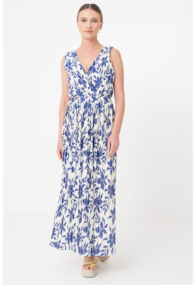 Only Rochie maxi plisata Elema - Albastru lavanda/Alb murdar