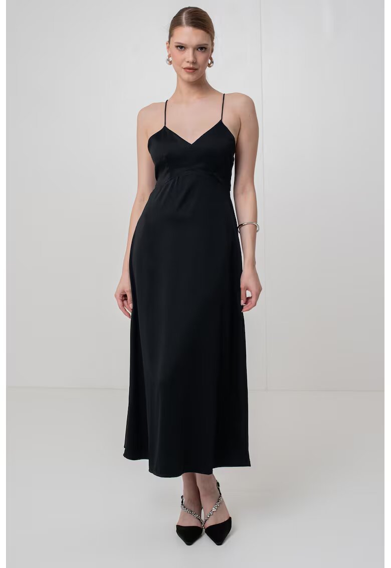 Only Rochie midi cu bretele inguste - Negru