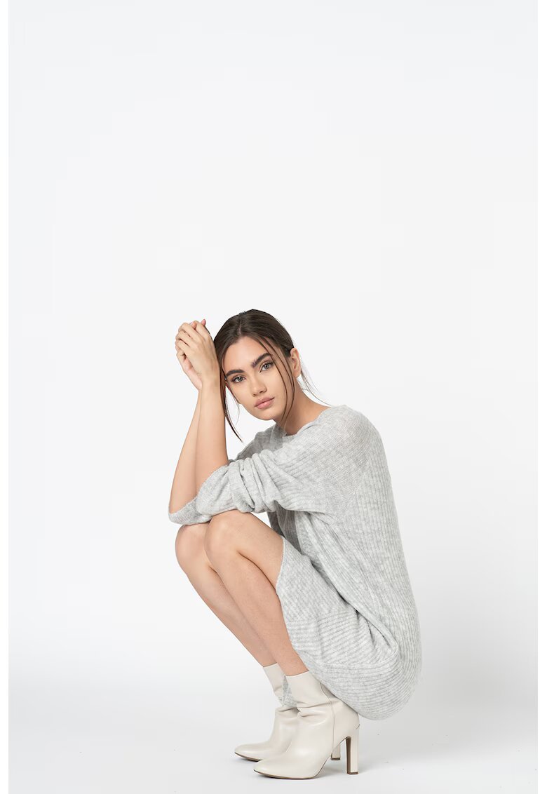 Only Rochie-pulover cu decolteu la baza gatului si aspect texturat - Gri deschis melange