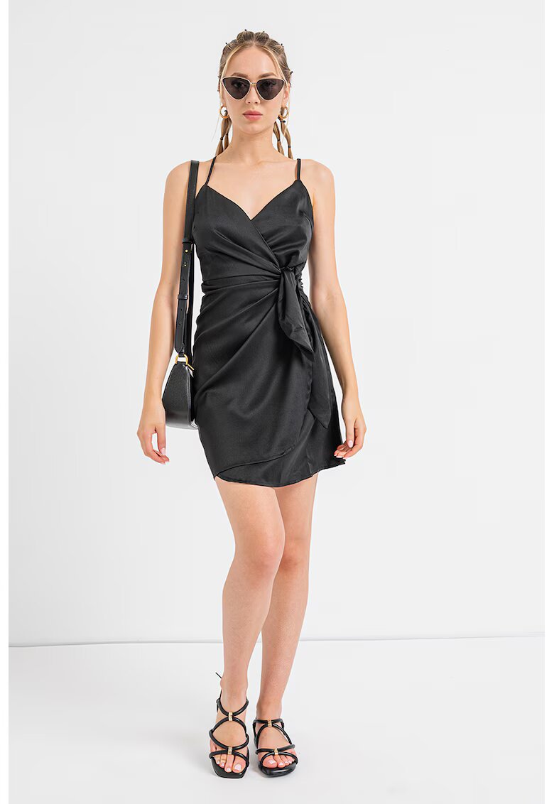 Only Rochie satinata cu decolteu in V - Negru