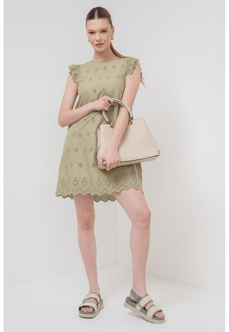 Only Rochie scurta din bumbac organic cu aspect perforat - Kaki