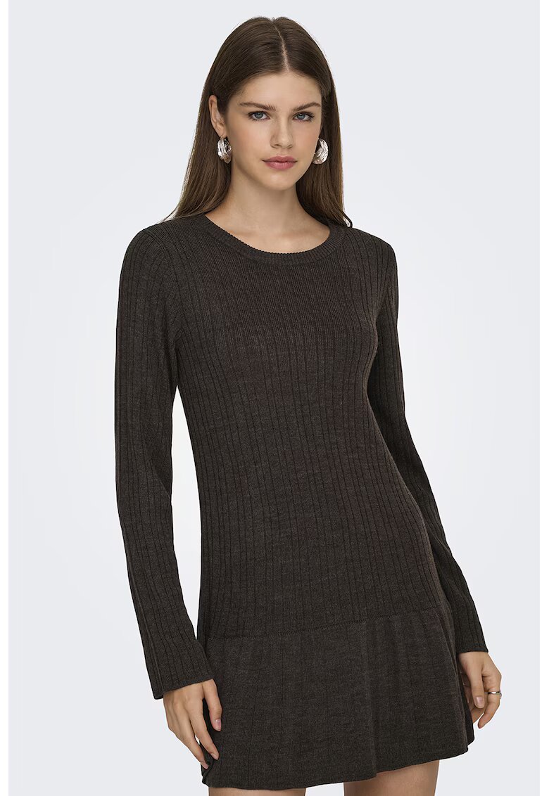 Only Rochie scurta uni cu vonale la terminatie - Maro inchis
