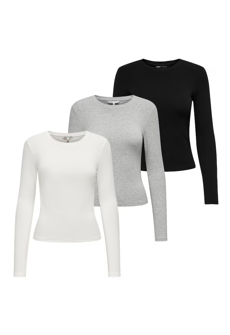 Only Set de bluze slim fit - 3 piese - Alb fildes/Negru/Gri