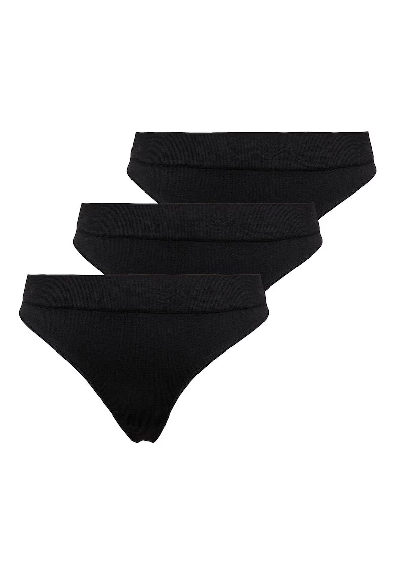 Only Set de chiloti tanga cu model uni - 3 perechi - Negru