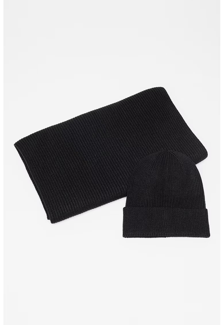 Only Set de fular si caciula cu striatii - 2 piese - Negru