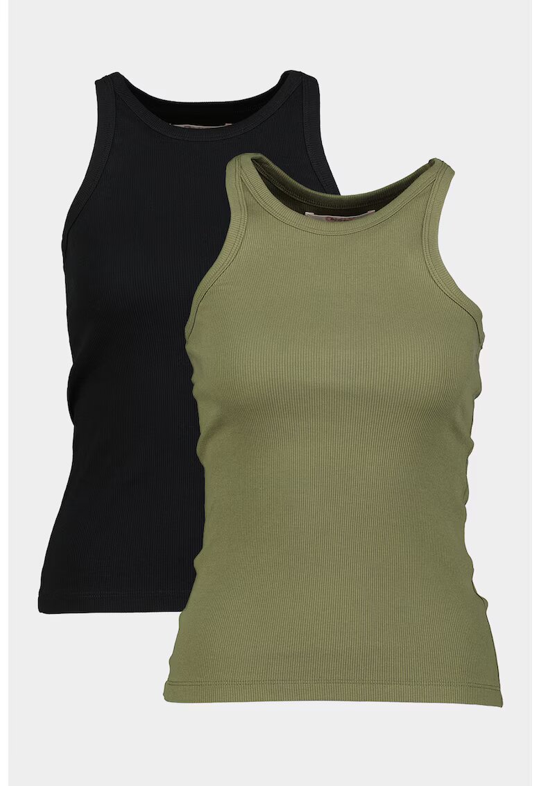 Only Set de top-uri striate din bumbac organic - 2 piese - Negru/Kaki