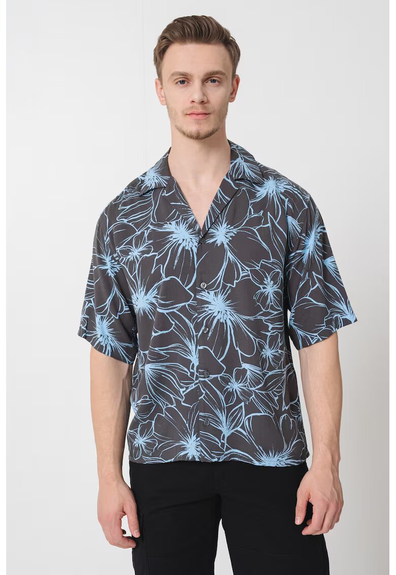 Only  Sons Camasa cu maneci scurte si model floral - Albastru pastel/Gri inchis