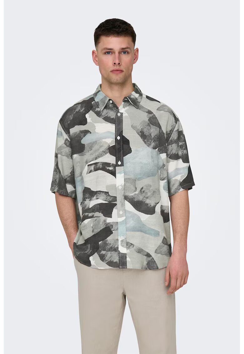 Only  Sons Camasa cu model camuflaj din amestec de in - Negru/Gri