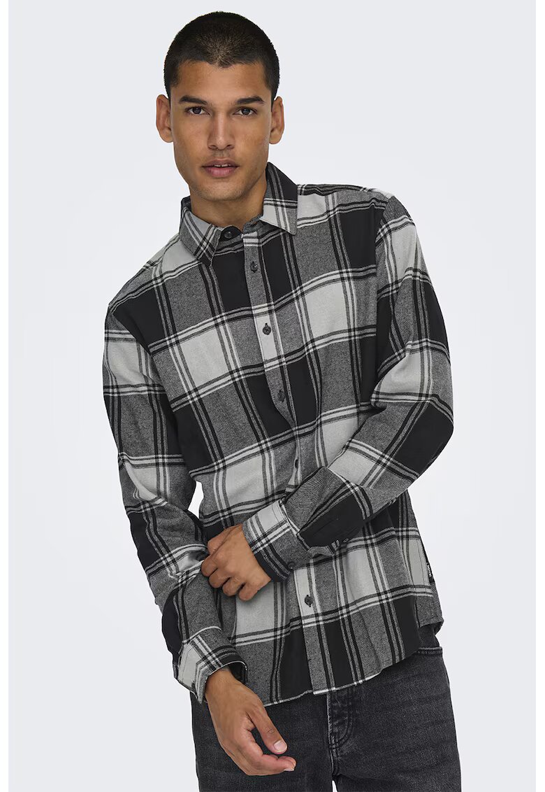 Only  Sons Camasa de bumbac cu maneci lungi si model in carouri Gudmund - Gri/Gri deschis/Gri inchis