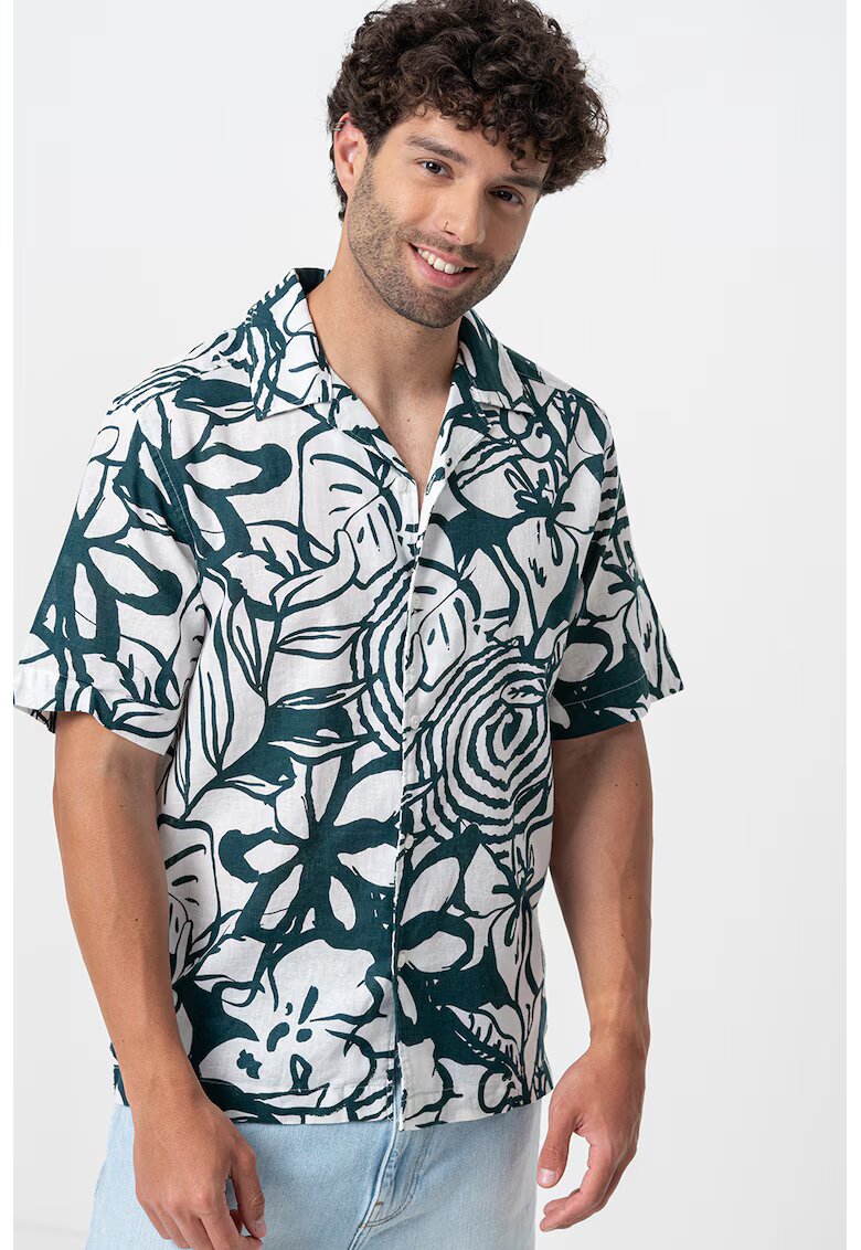 Only  Sons Camasa din amestec de in cu model - Alb/Verde englez