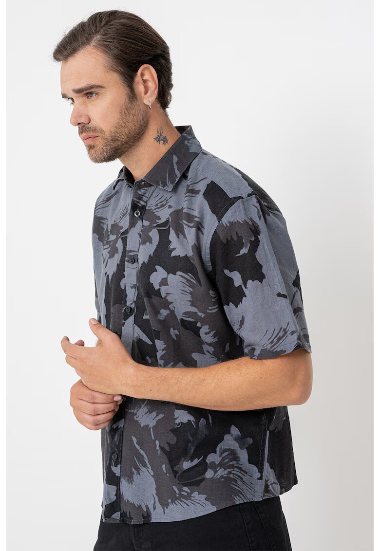 Only  Sons Camasa regular fit din amestec de in si bumbac - Gri deschis/Negru stins