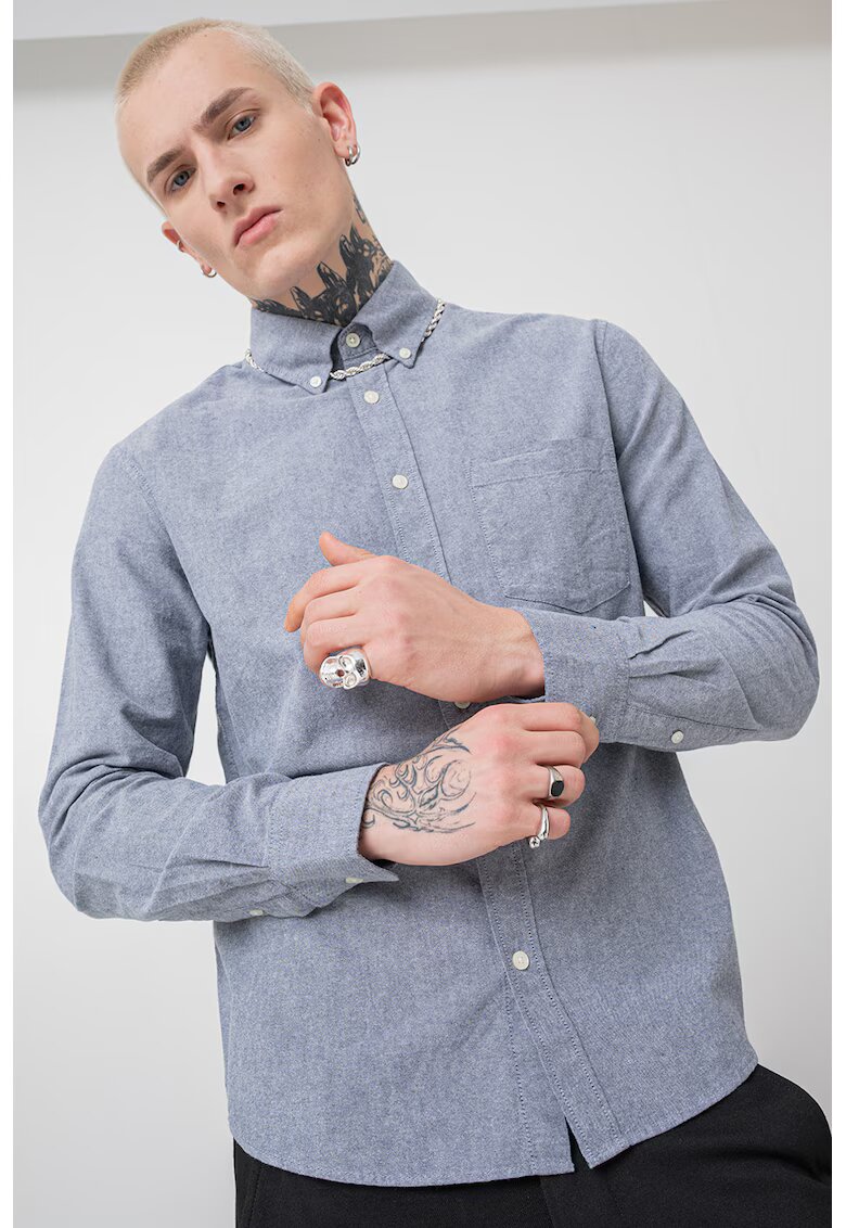 Only & sons Camasa uni cu guler fixat cu nasturi - Albastru melange