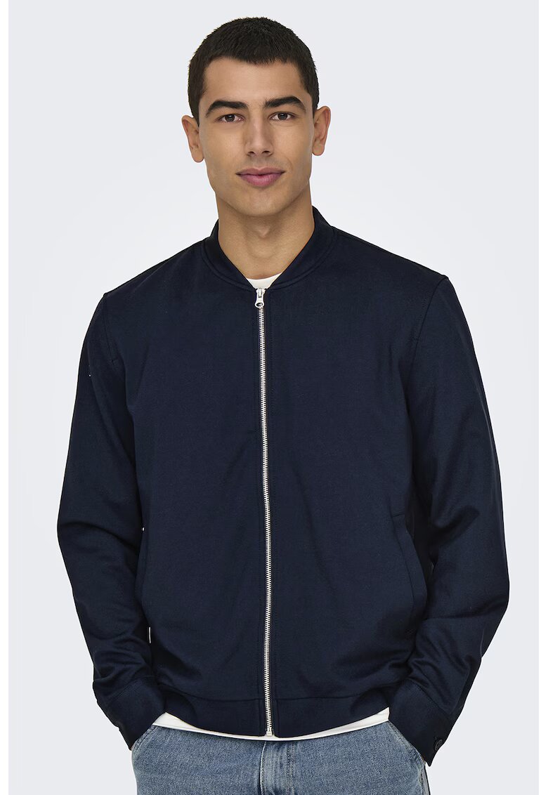 Only & sons Jacheta cu fermoar si buzunare oblice - Albastru ultramarin