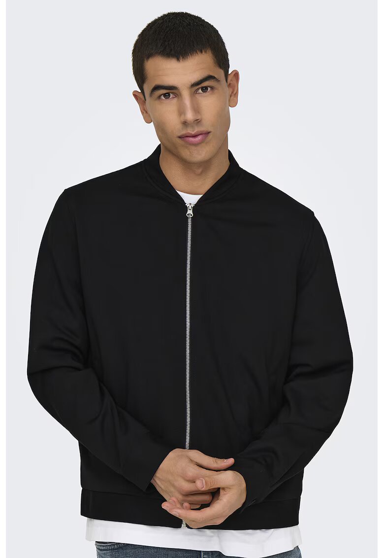 onlysons Jacheta cu fermoar si buzunare oblice - Negru