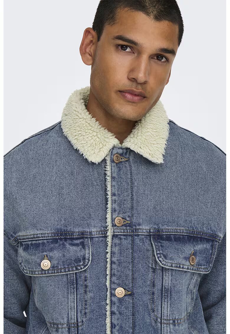 Only & Sons Jacheta din denim cu nasturi - Albastru pastel