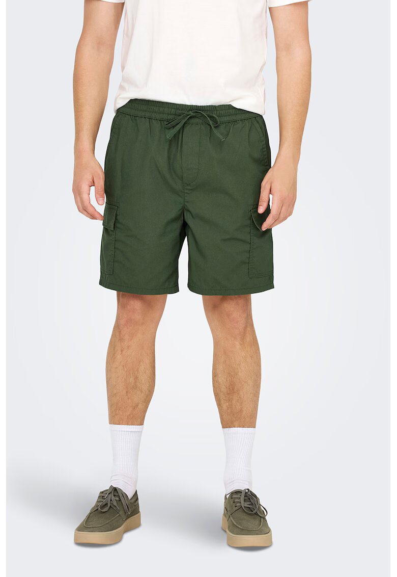 Only  Sons Pantaloni scurti cargo cu snur de ajustare Kal - Verde feriga