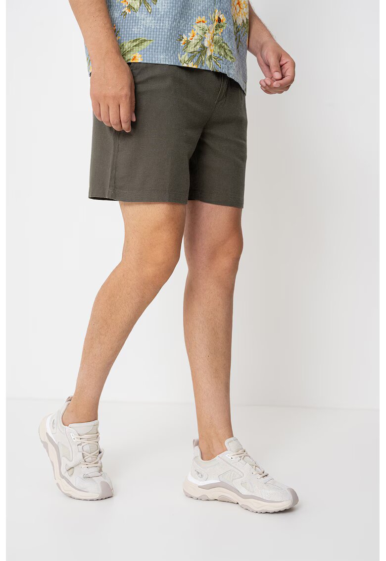 Only  Sons Pantaloni scurti din amestec de in cu buzunare laterale - Verde padure