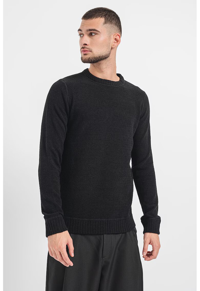 Only  Sons Pulover cu decolteu la baza gatului si model uni - Negru