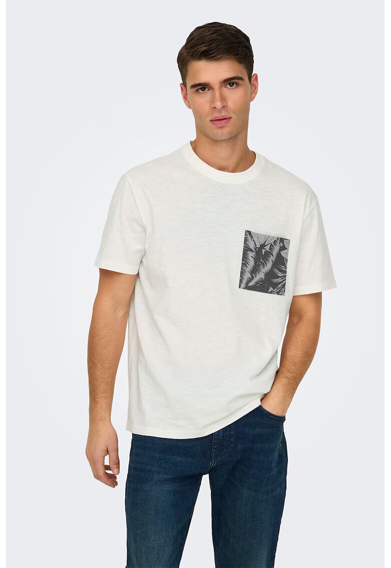 Only  Sons Tricou cu decolteu la baza gatului - Alb murdar