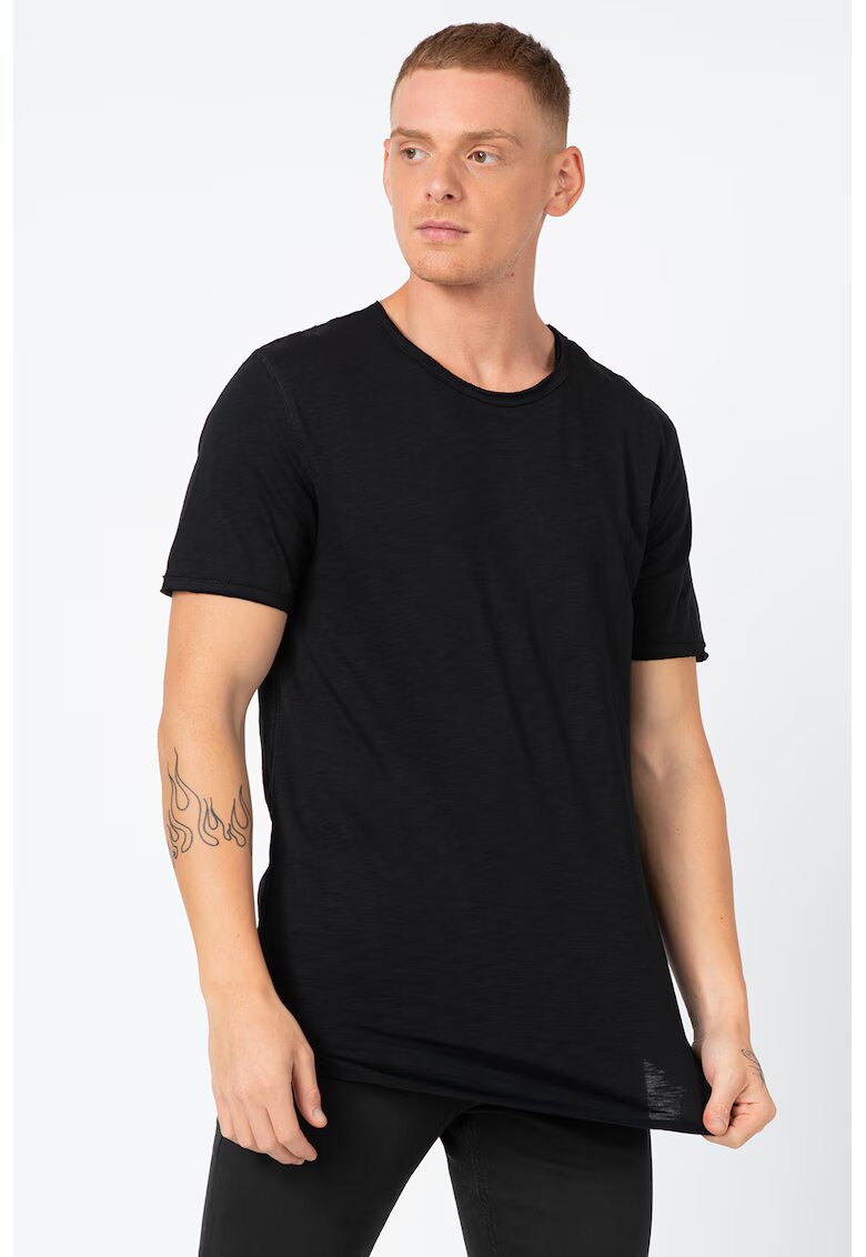 Only  Sons Tricou de bumbac cu garnituri nefinisate Benne - Negru