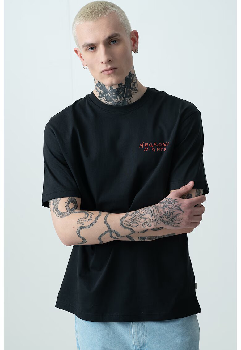 Only  Sons Tricou de bumbac organic cu model grafic - Negru/Portocaliu/Violet