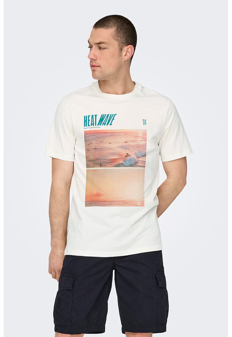 Only  Sons Tricou de bumbac organic - Portocaliu pal/Alb murdar