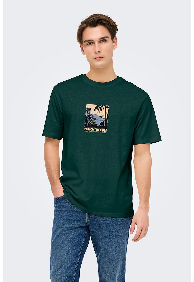 Only  Sons Tricou din bumbac cu imprimeu grafic discret - Verde padure