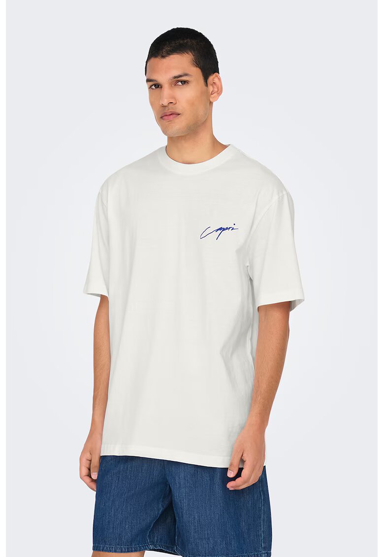 Only  Sons Tricou lejer din bumbac Milo - Alb/Albastru inchis