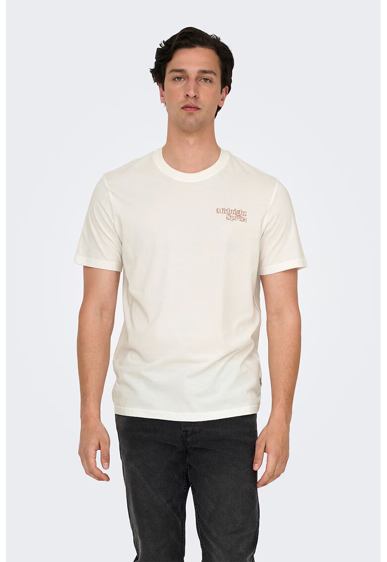 Only  Sons Tricou regular-fit din bumbac organic cu imprimeu pe partea din spate - Portocaliu/Alb murdar