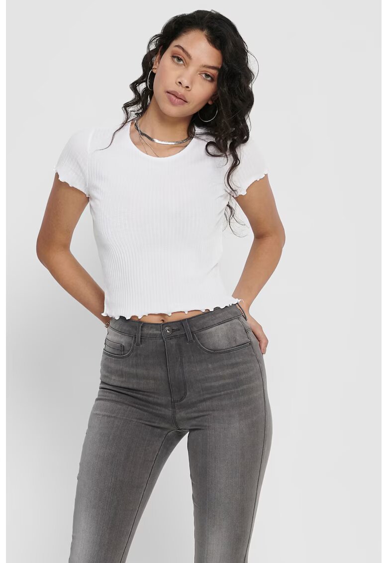 Only Tricou crop cu croiala slim-fit si aspect striat - Alb