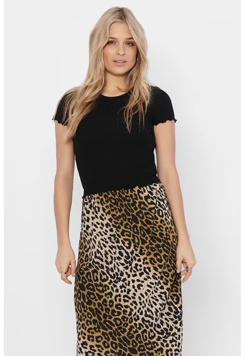 Only Tricou crop cu croiala slim-fit si aspect striat - Negru
