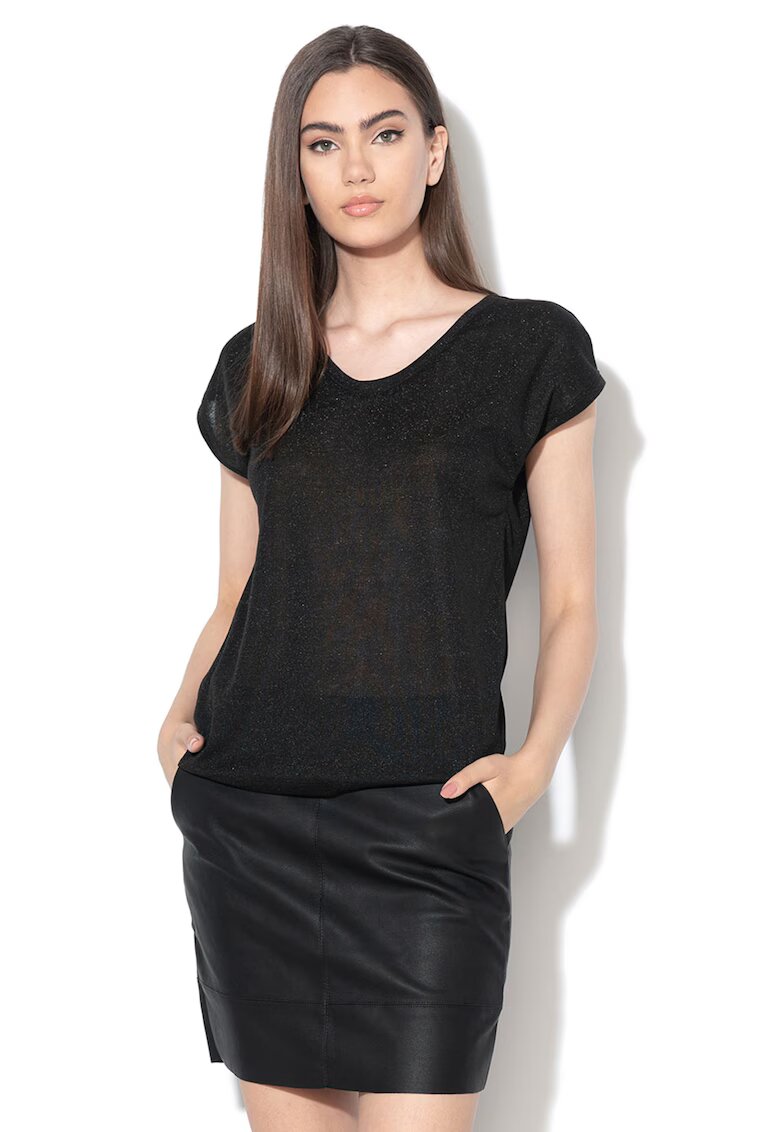 Only Tricou cu decolteu in V Silvery - Negru