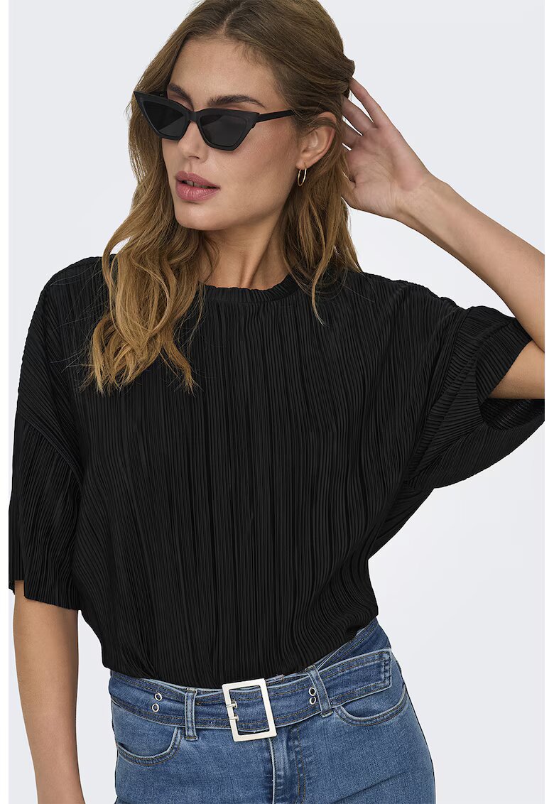 Only Tricou cu pliuri Ravenna - Negru