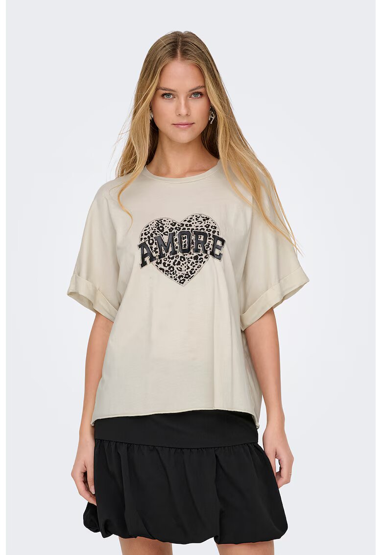 Only Tricou de bumbac cu imprimeu grafic - Negru/Bej
